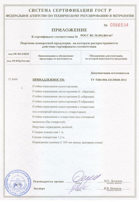 Сертификат соответствия ГОСТ Р на ограждения Praktika